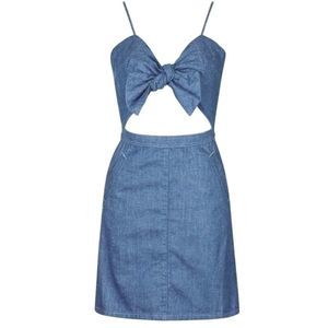 NWT TOPSHOP Bow Front Denim Dress with Cut Out